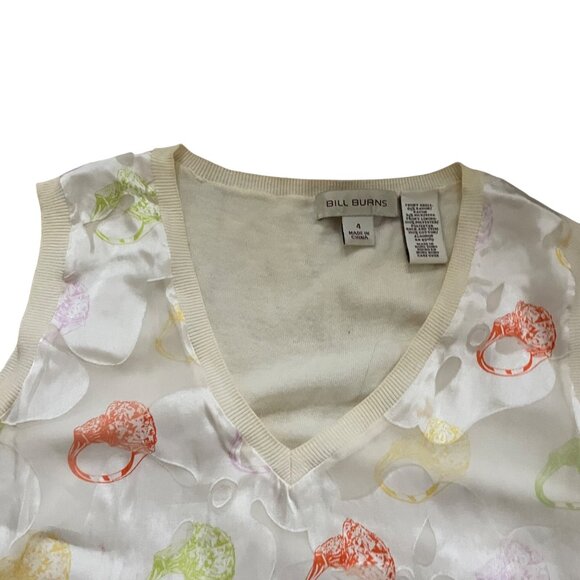 Bill Burns Womens Sleeveless V-Neck Top With Colorful Ring Print Size 4 - Picture 3 of 8